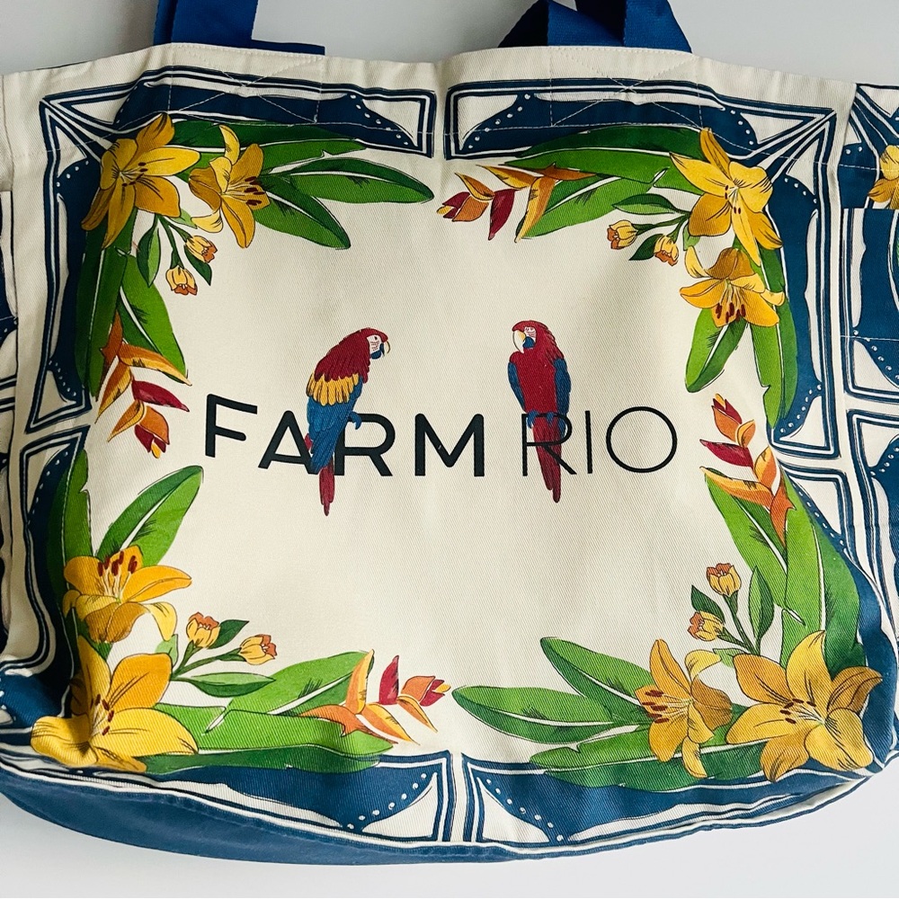 FARM Rio Brazil Tropical Parrot Large Canvas Carryall Tote Bag NWT - Picture 7 of 15